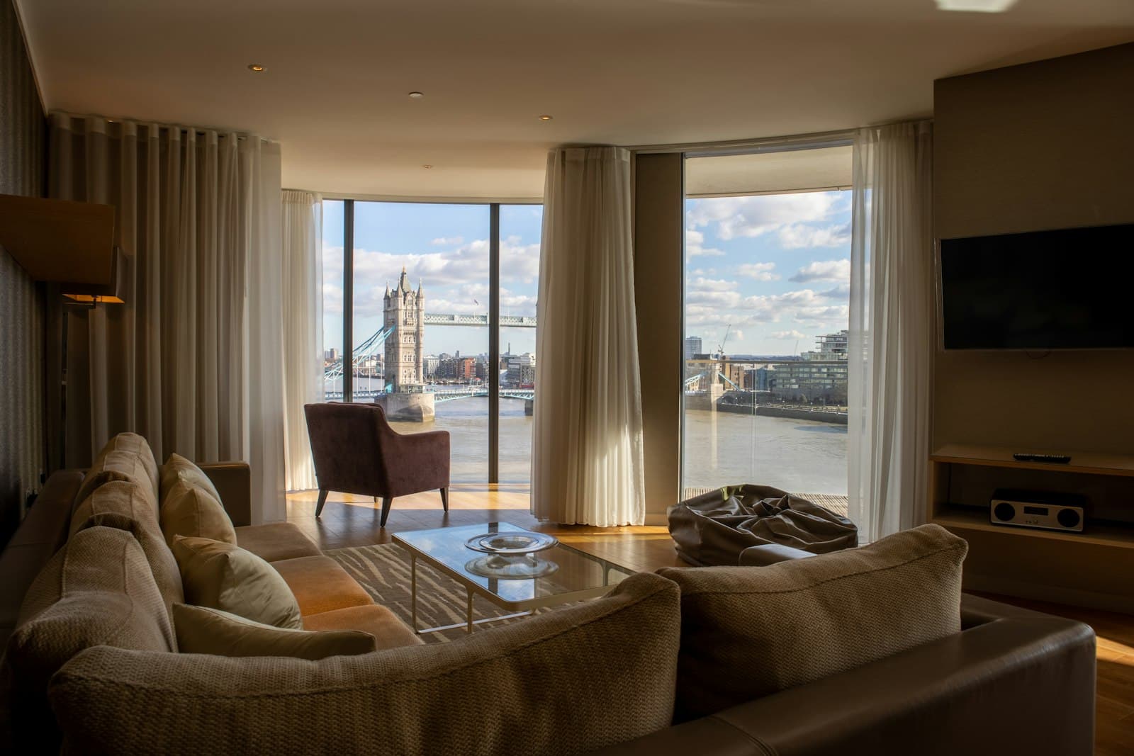 A tidy, modern living room in a London apartment